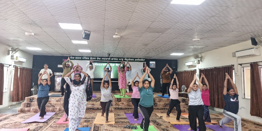 Desh Bhagat Pandit Chetan Dev Government College of Education, Faridkot, celebrated international Yoga day on June 21, 2025, at Baba Farid Multipurpose Hall, under the leadership of Principal Dr. Rajesh Mohan, the college's sports club and NSS Depart